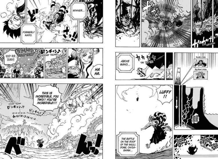 One Piece Chapter 1050 Luffy Gagne Kaido Chute