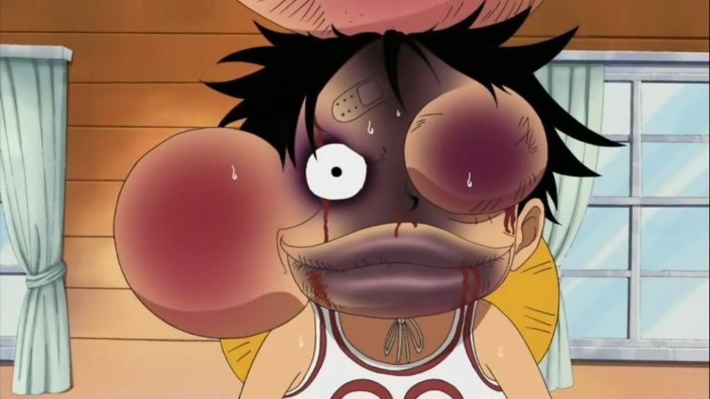 Luffy blessé par nami