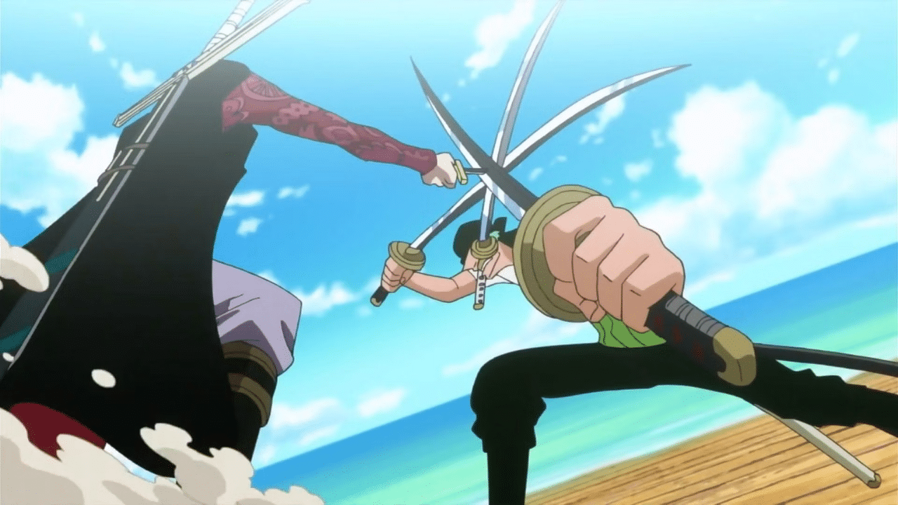 mihawk zoro combat