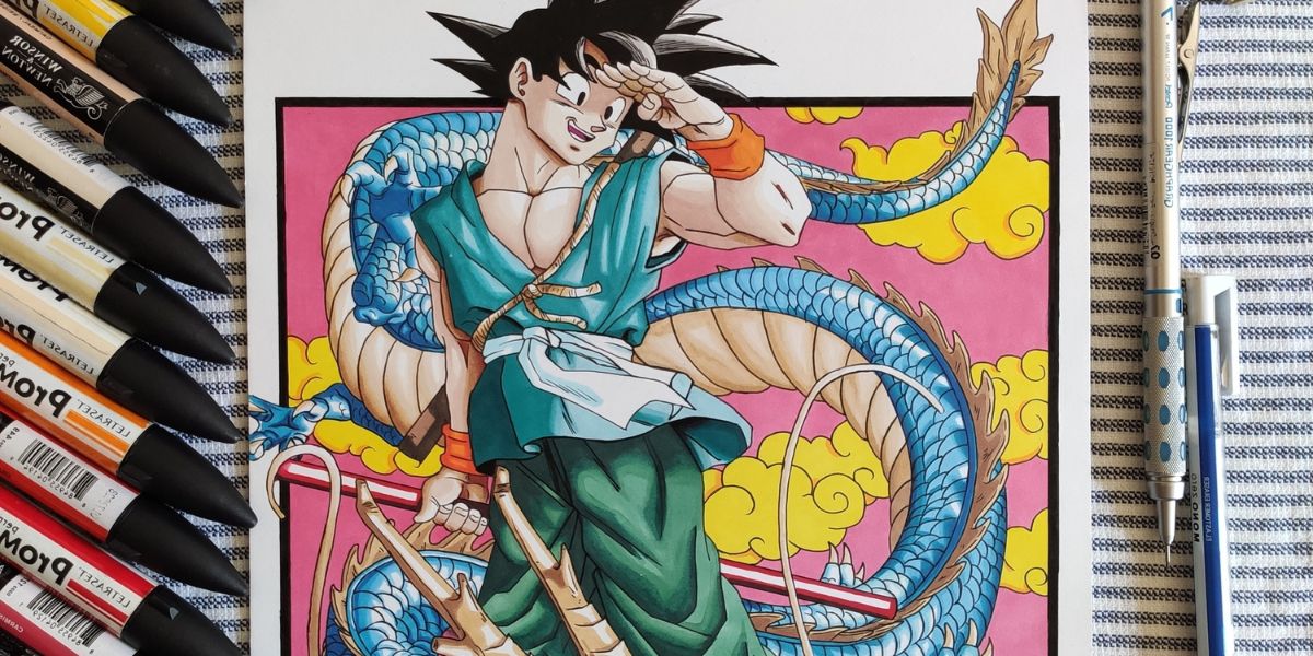 Dessin de Goku en action