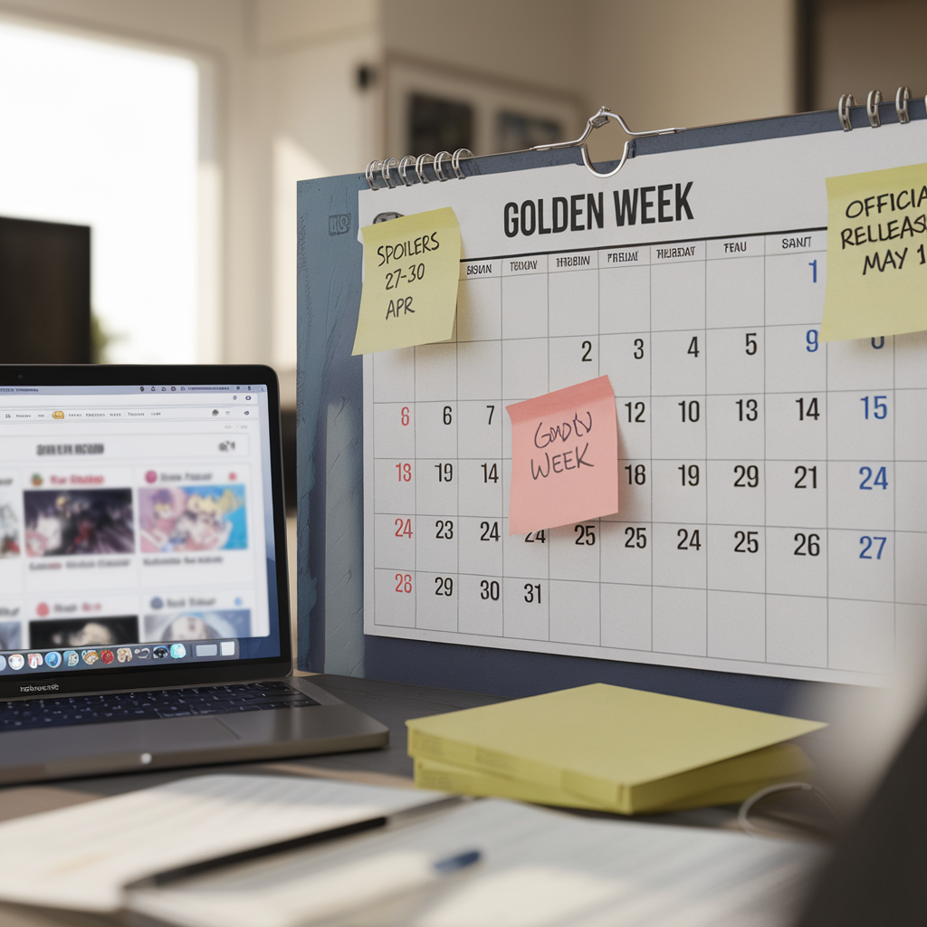 Un calendrier souligne la Golden Week et la date de sortie de One Piece 1182