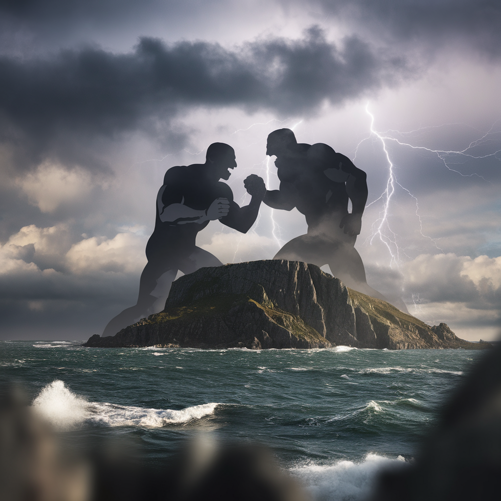 Combat titanesque suggérant l’affrontement Imu contre Loki sur Elbaf