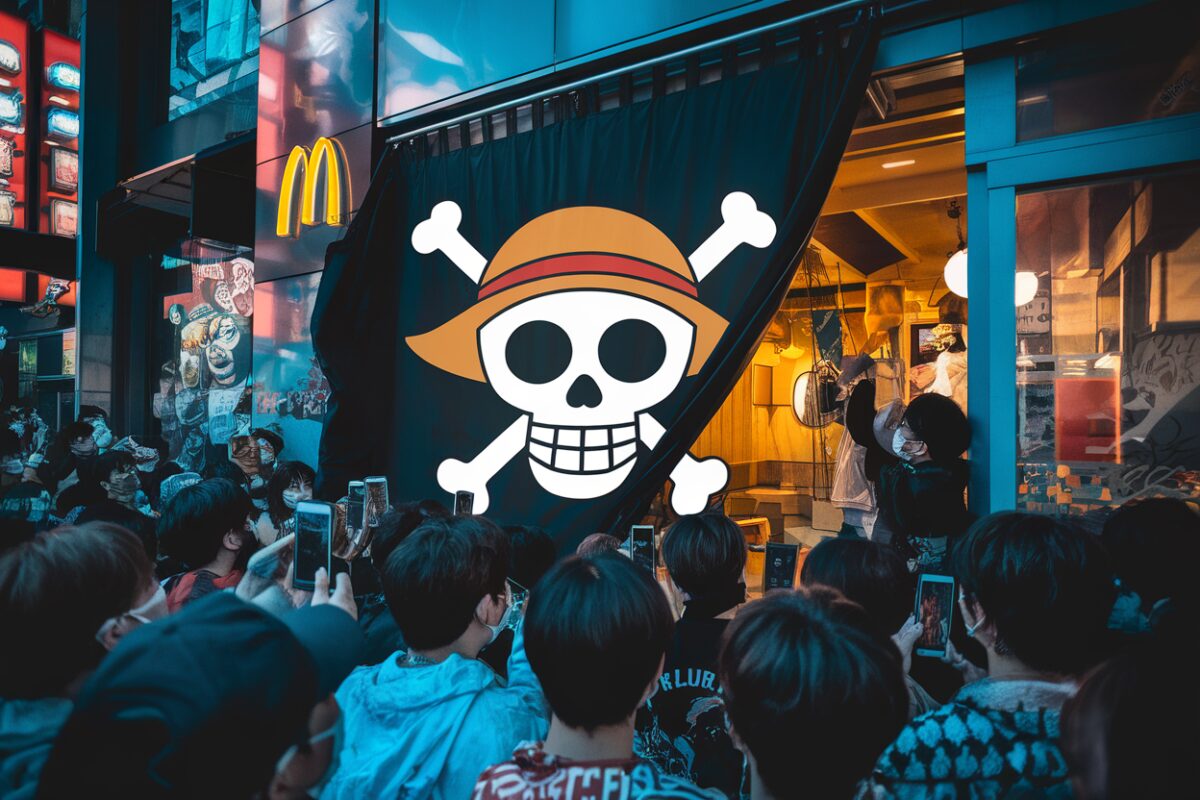 Des fans devant un McDonald’s au Japon pour une collab One Piece
